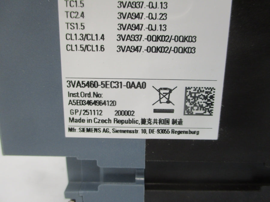 SIEMENS 3VA5460-5EC31-0AA0 600V 600A (AS PICTURED) NSMP