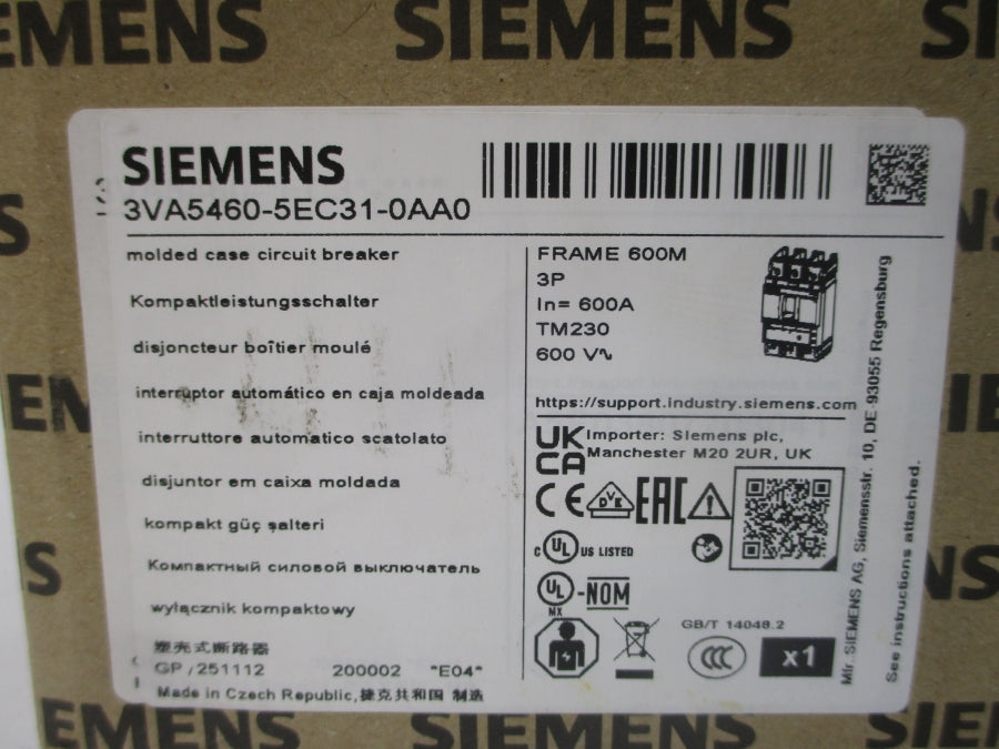 SIEMENS 3VA5460-5EC31-0AA0 600V 600A (AS PICTURED) NSMP