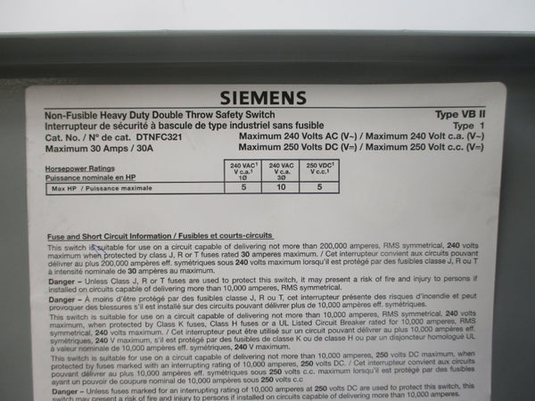 SIEMENS DTNFC321 240VAC 30A NSMP