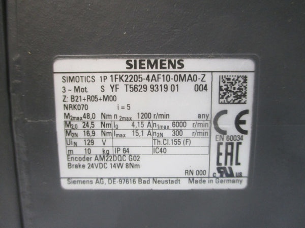SIEMENS 1FK2205-4AF10-0MA0-Z 129V 4.15/15.1A NSMP