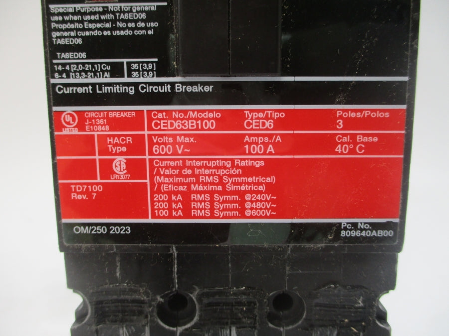 SIEMENS CED63B100 600V 100A REV. 7 NSMP