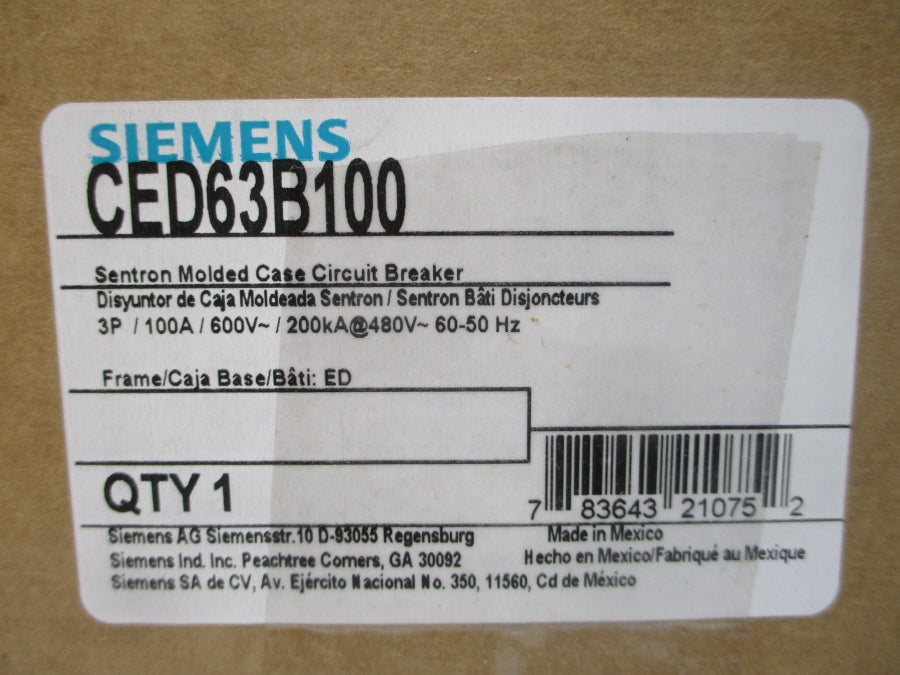 SIEMENS CED63B100 600V 100A REV. 7 NSMP