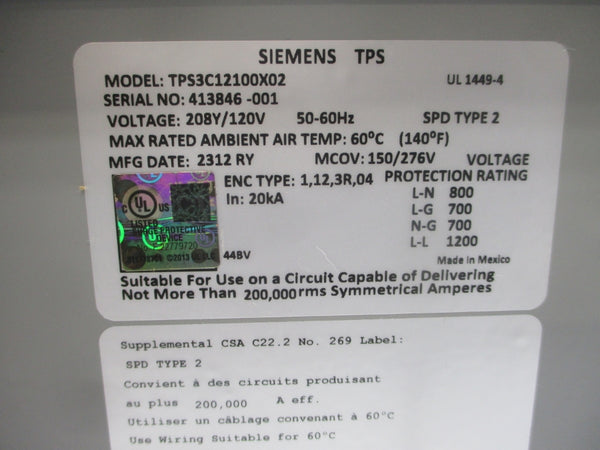 SIEMENS TPS3C12100X02 120V NSNP