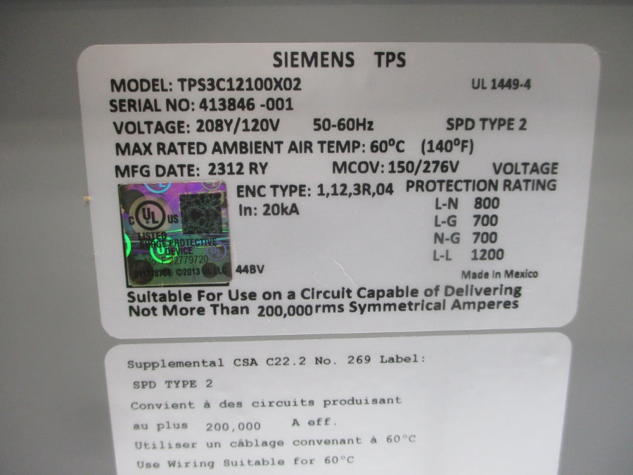 SIEMENS TPS3C12100X02 120V NSNP