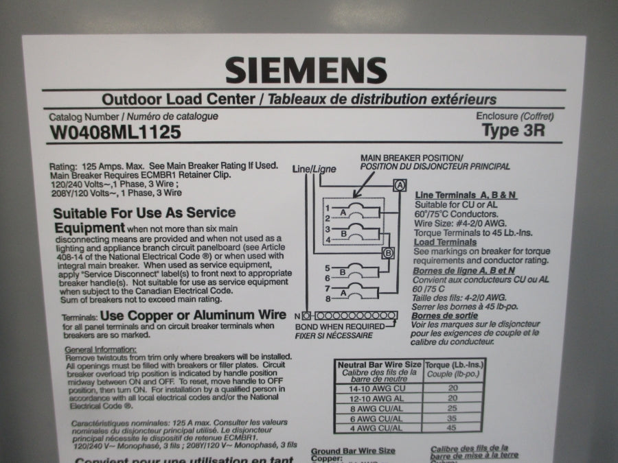 SIEMENS W0408ML1125-20 120/240V 20A NSMP
