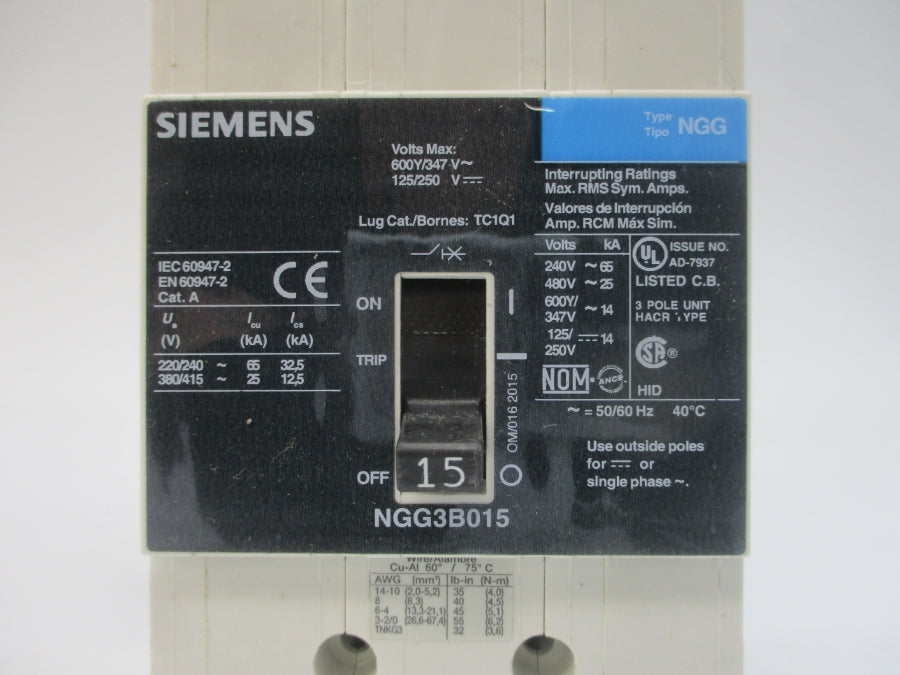 SIEMENS NGG3B015L 480V 15A NSMP