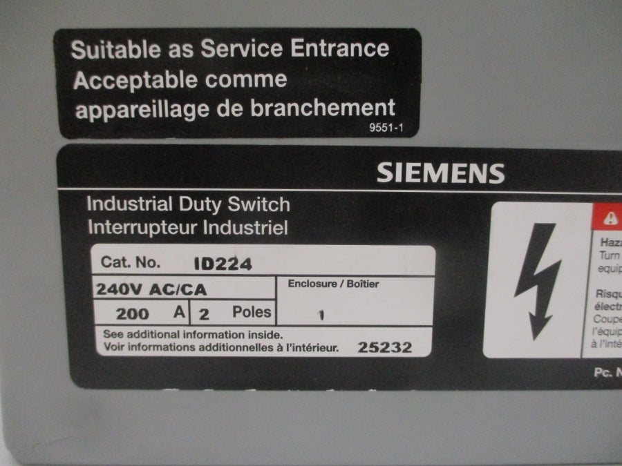 SIEMENS ID224 240VAC 200A NSMP