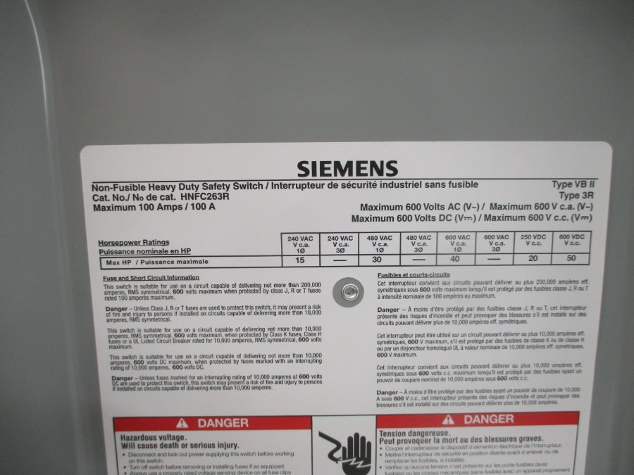 SIEMENS HNFC263R 600VAC/DC 100A NSMP