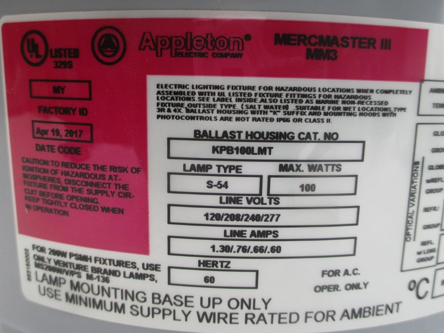 APPLETON KPB100LMT 277V 1.30A NSMP