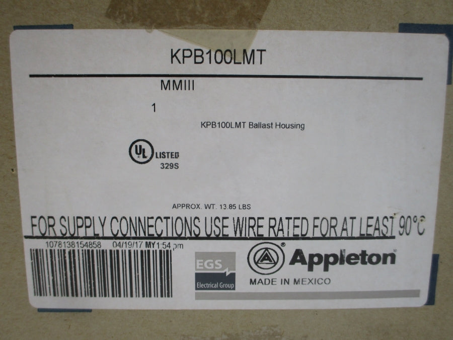 APPLETON KPB100LMT 277V 1.30A NSMP