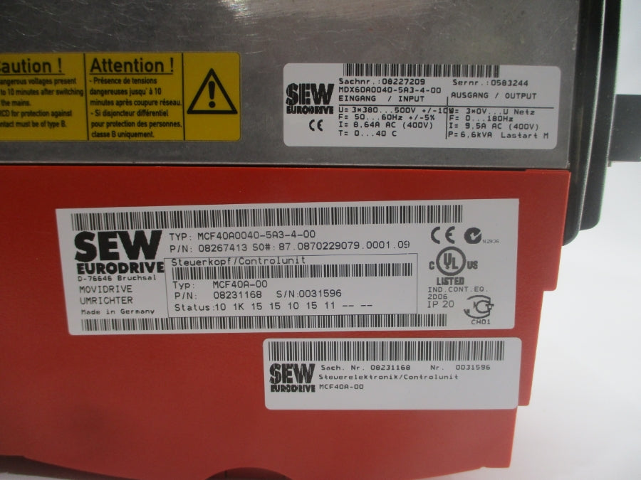 SEW EURODRIVE MCF40A0040-5A3-4-00 08267413 380-500VAC 8.64A UNMP
