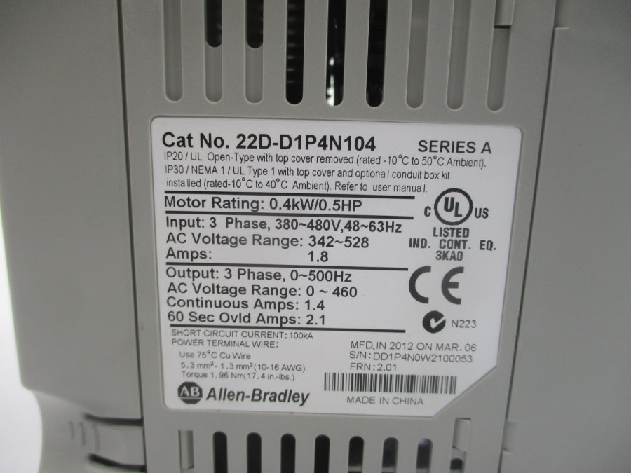 INDUSTRIAL SPARE PART 22D-D1P4N104 SER. A F/W 2.01 342-528VAC 1.4A NSMP