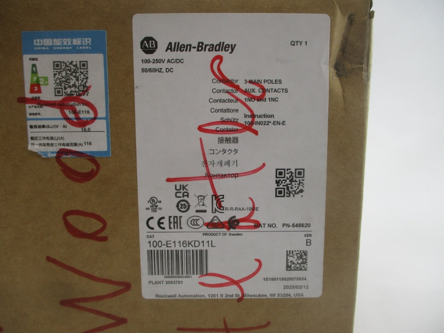 INDUSTRIAL SPARE PART 100-E116KD11L SER. B 100-250VAC/DC 160A (BR/WH) NSMP