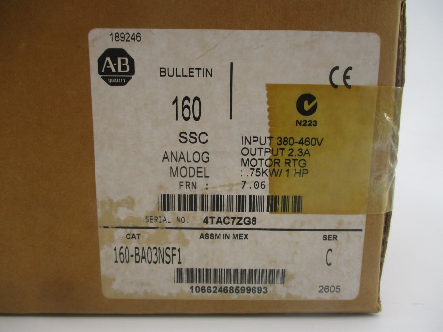 INDUSTRIAL SPARE PART 160-BA03NSF1 SER. C 380/460V 2.8A F/W 7.06 NSMP