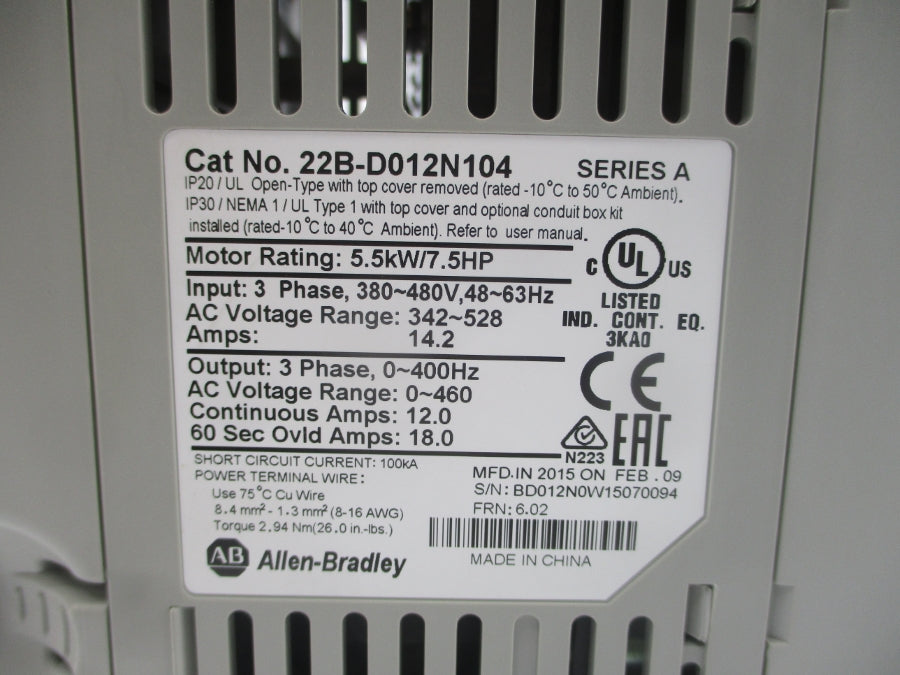 INDUSTRIAL SPARE PART 22B-D012N104 SER. A F/W 6.02 342-528VAC 12.0A NSMP