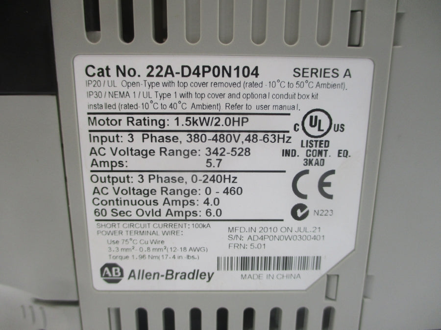 INDUSTRIAL SPARE PART 22A-D4P0N104 SER. A F/W 7.02 342-528VAC 4.0A NSMP