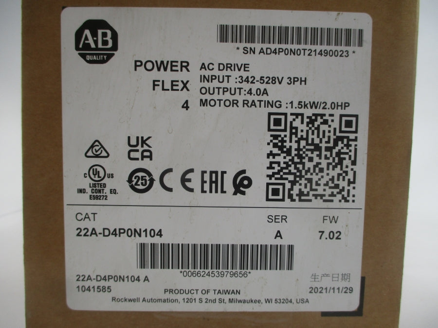 INDUSTRIAL SPARE PART 22A-D4P0N104 SER. A F/W 7.02 342-528VAC 4.0A NSMP
