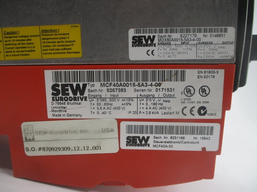 SEW-EURODRIVE MCF40A0015-5A3-4-00 MDX60A0015-5A3-4-00 380-500VAC 3.6A UNMP