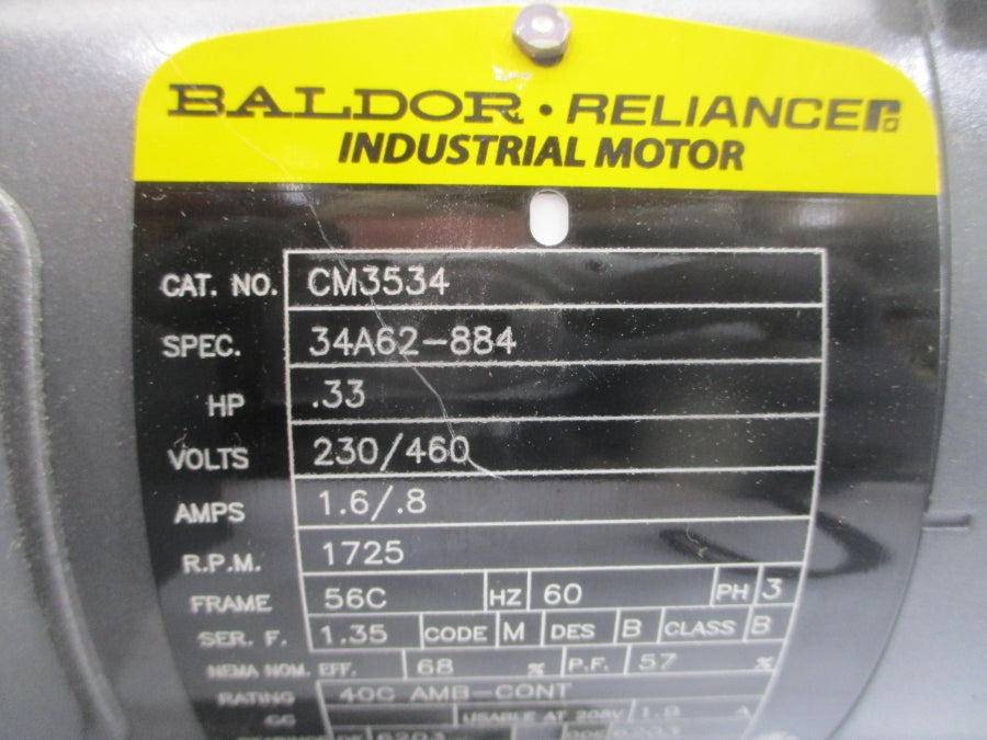 BALDOR CM3534 34A62-884 230/460V 1.6/.8A NSMP