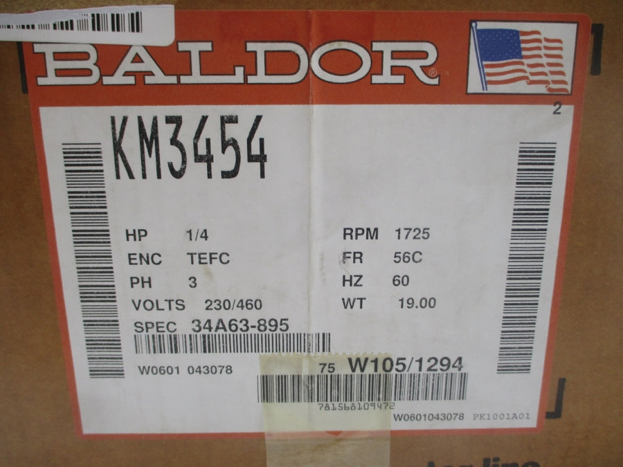 BALDOR KM3454 34A63-895 230/460V 1.3/.65A NSMP