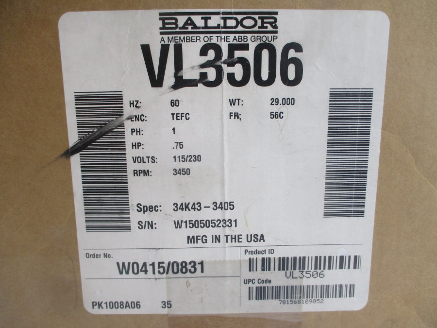 BALDOR VL3506 34K43-3405 115/230V 9.6/4.8A NSMP