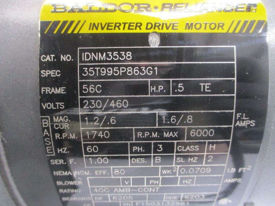 BALDOR IDNM3538 35T995P863G1 230/460V 1.6/.8A NSMP
