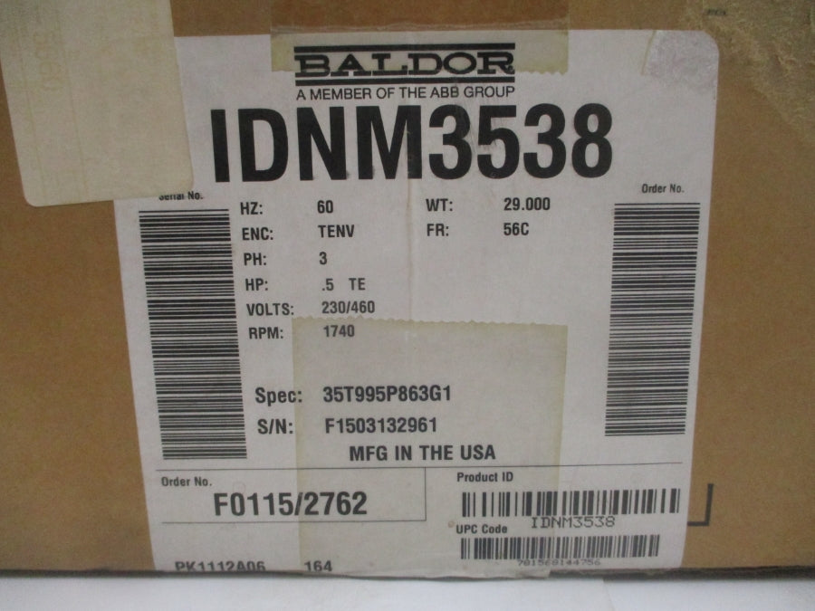 BALDOR IDNM3538 35T995P863G1 230/460V 1.6/.8A NSMP