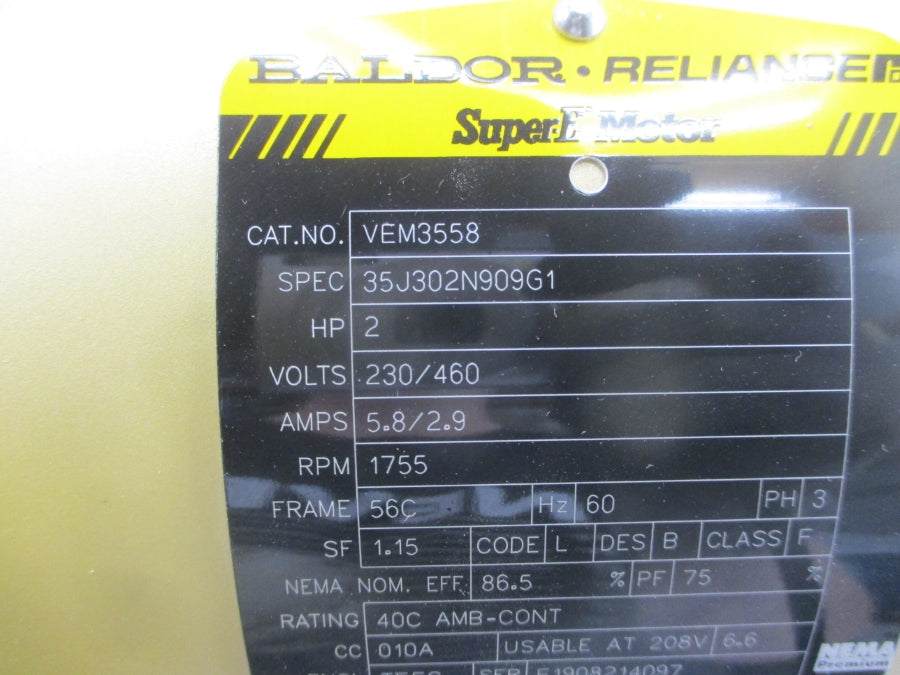 BALDOR VEM3558 35J302N909G1 230/460V 5.8/2.9A NSMP