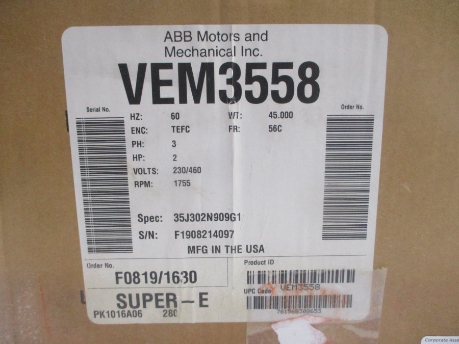 BALDOR VEM3558 35J302N909G1 230/460V 5.8/2.9A NSMP