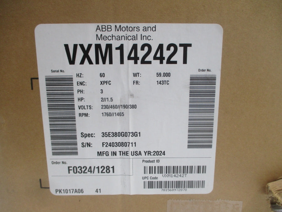 BALDOR VXM14242T 35E380G073G1 230/460//190/380V 5.6/2.8//5.2/2.6A NSMP