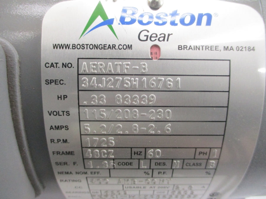 BOSTON GEAR AERATF-B 34J275W167G1 115/208-230V 5.2/2.8-2.6A NSMP