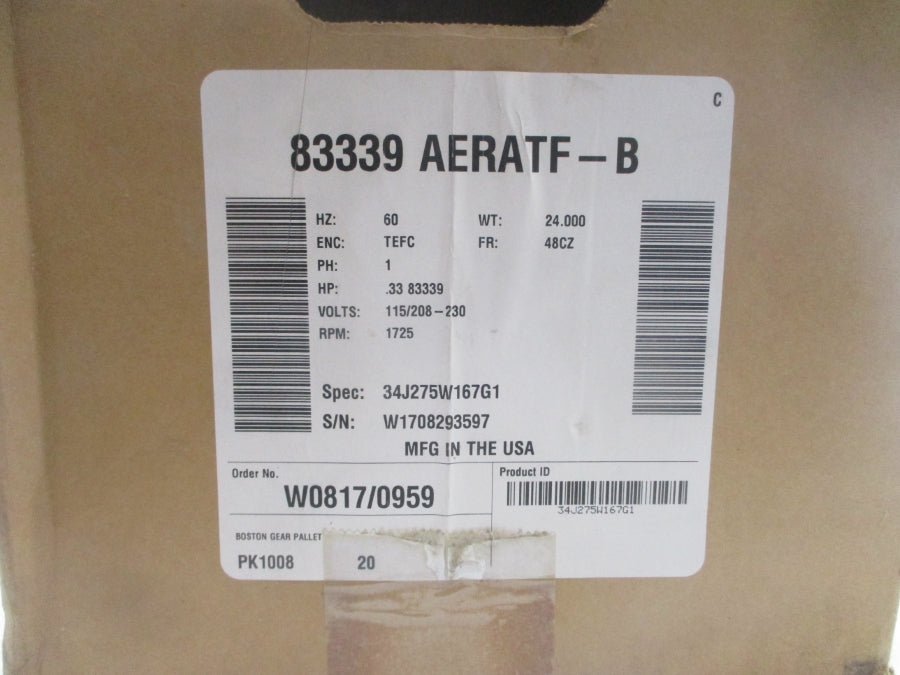 BOSTON GEAR AERATF-B 34J275W167G1 115/208-230V 5.2/2.8-2.6A NSMP