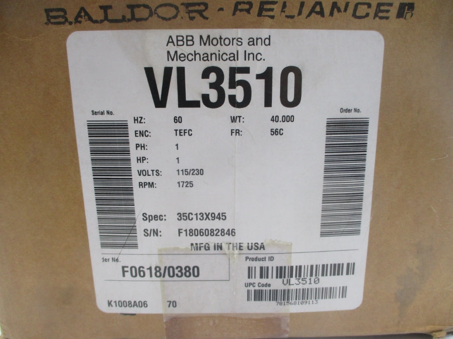 BALDOR VL3510 35C13X945 115/230V 12.8/6.4A NSMP