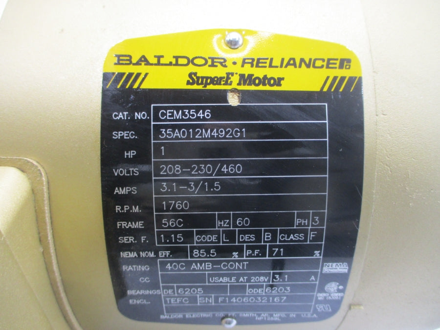BALDOR CEM3546 35A012M492G1 208-230/460V 3.1-3/1.5A UNMP
