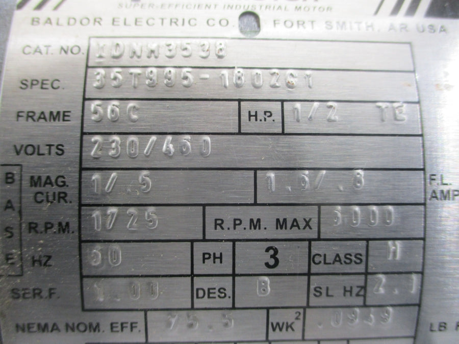 BALDOR IDNM3538 35T995-1802G1 230/460V 1.6/.8A UNMP