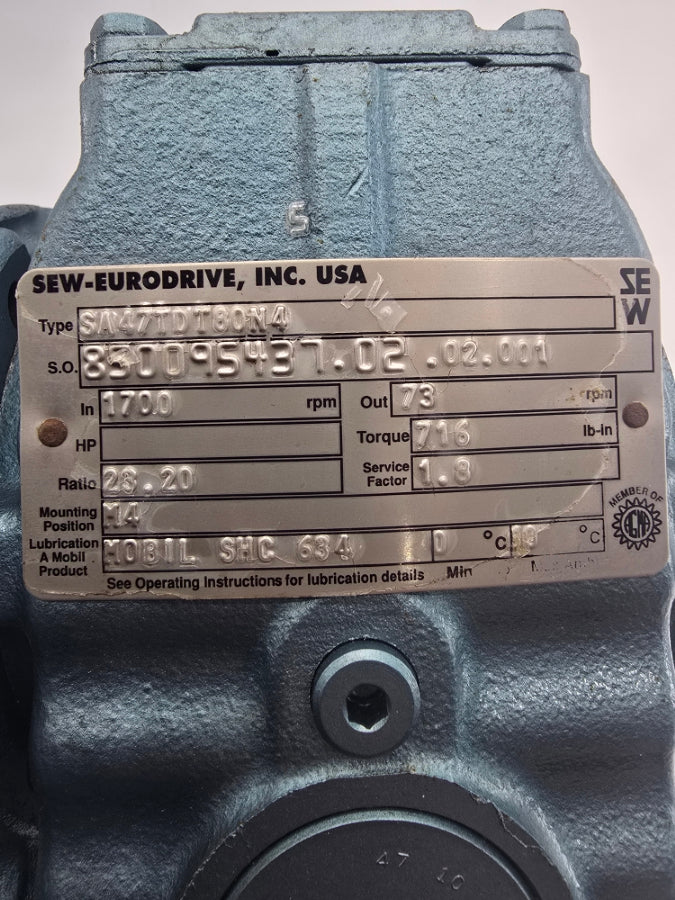 SEW-EURODRIVE DFT80N4 SA47TDT80N4 230/460V 3.70/1.85A NSNP