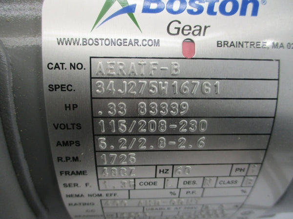 BOSTON GEAR AERATF-B 34J275W167G1 115/208-230V 5.2/2.8-2.6A NSMP