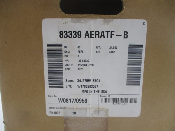 BOSTON GEAR AERATF-B 34J275W167G1 115/208-230V 5.2/2.8-2.6A NSMP