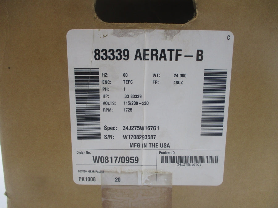 BOSTON GEAR AERATF-B 34J275W167G1 115/208-230V 5.2/2.8-2.6A NSMP