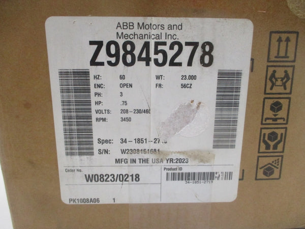 BALDOR 34-1851-2719 Z9845278 208-230/460V 3.2-3/1.5A NSMP