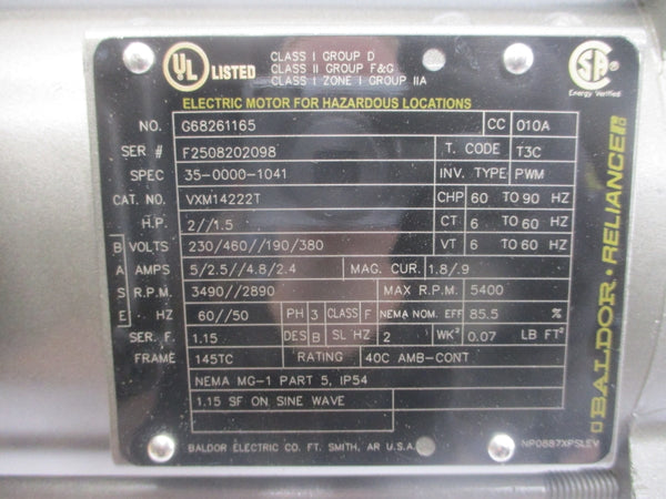 BALDOR VXM14222T 35-0000-1041 230/460 5/2.5A NSMP