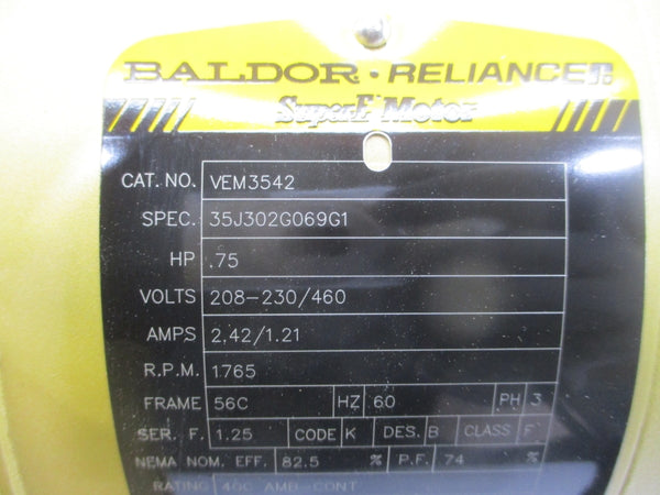 BALDOR VEM3542 35J302G069G1 208-230/460V 2.42/1.21A NSMP