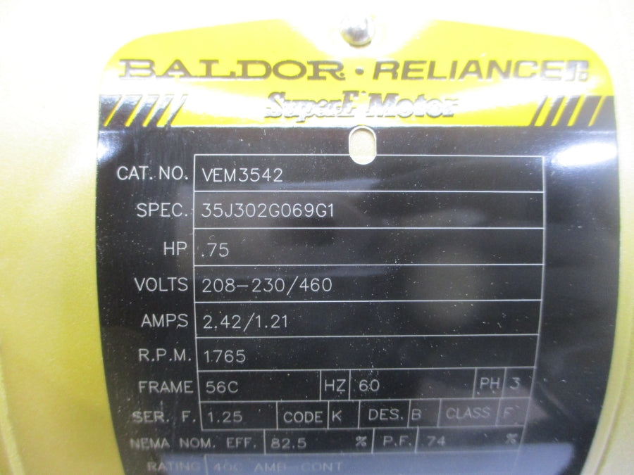 BALDOR VEM3542 35J302G069G1 208-230/460V 2.42/1.21A NSMP