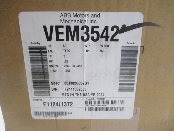 BALDOR VEM3542 35J302G069G1 208-230/460V 2.42/1.21A NSMP