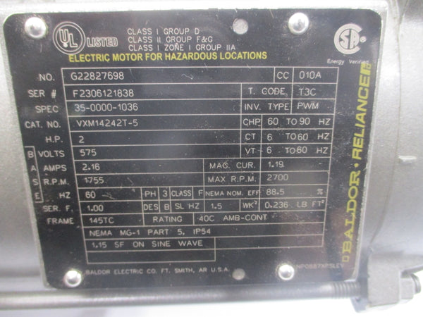BALDOR VXM14242T-5 35-0000-1036 575V 2.16A NSMP