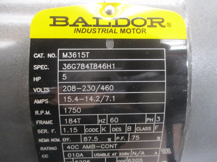 BALDOR M3615T 36G784T846H1 208-230/460V 15.4-14.2/7.1A NSMP