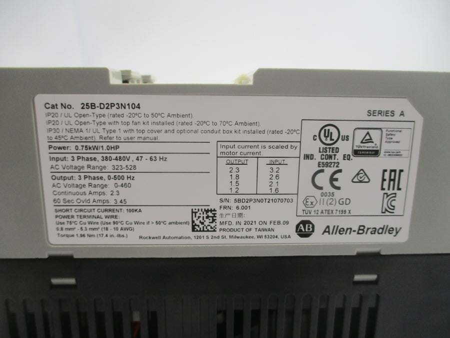 INDUSTRIAL SPARE PART 25B-D2P3N104 SER. A F/W 6.001 323-528VAC 2.3A NSMP
