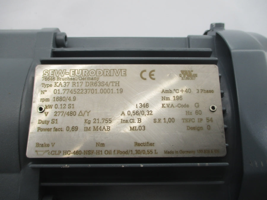 SEW-EURODRIVE KA37R17DR63S4/TH 277/480V 0.56/0.32A NSNP