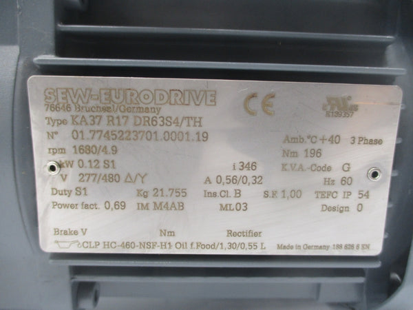 SEW-EURODRIVE KA37R17DR63S4/TH 277/480V 0.56/0.32A NSNP