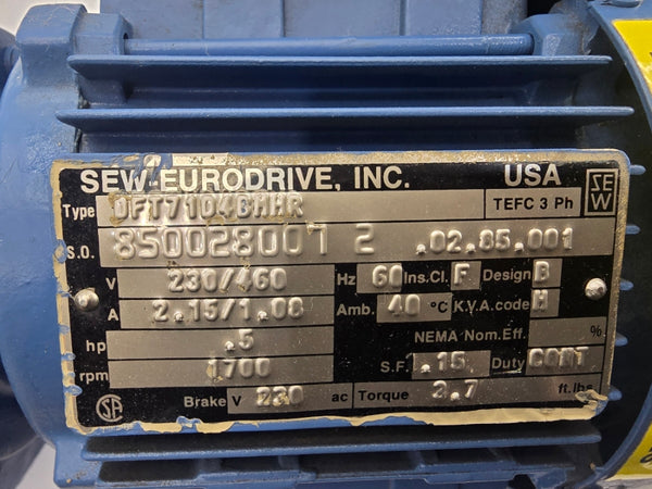 SEW-EURODRIVE DFT71D4BHHR 230/460V 2.15/1.08A NSNP